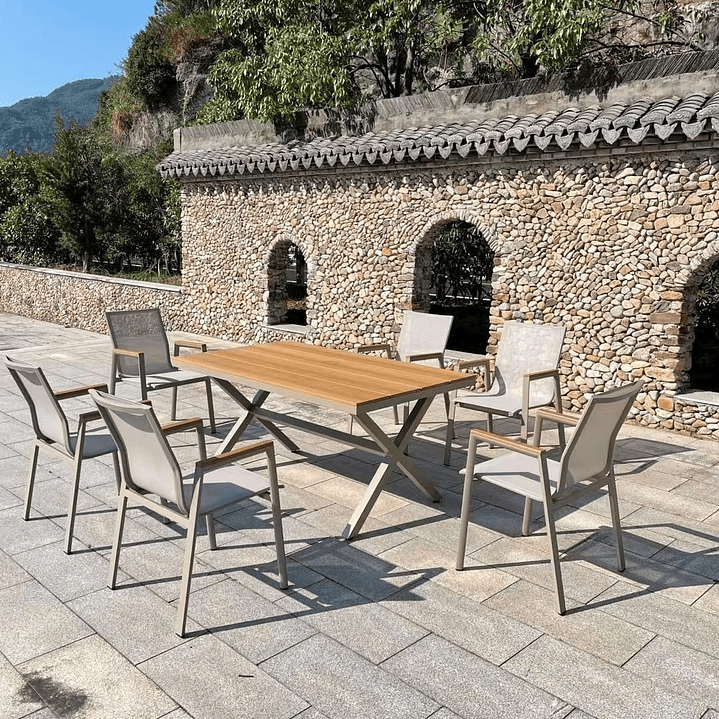 SET MESA COMEDOR 6 SILLAS BEIGE 6