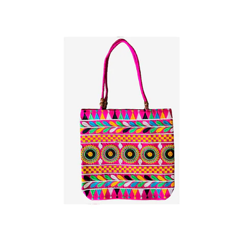 Cartera Bordado Hindú - Circulo de Flores Rosado