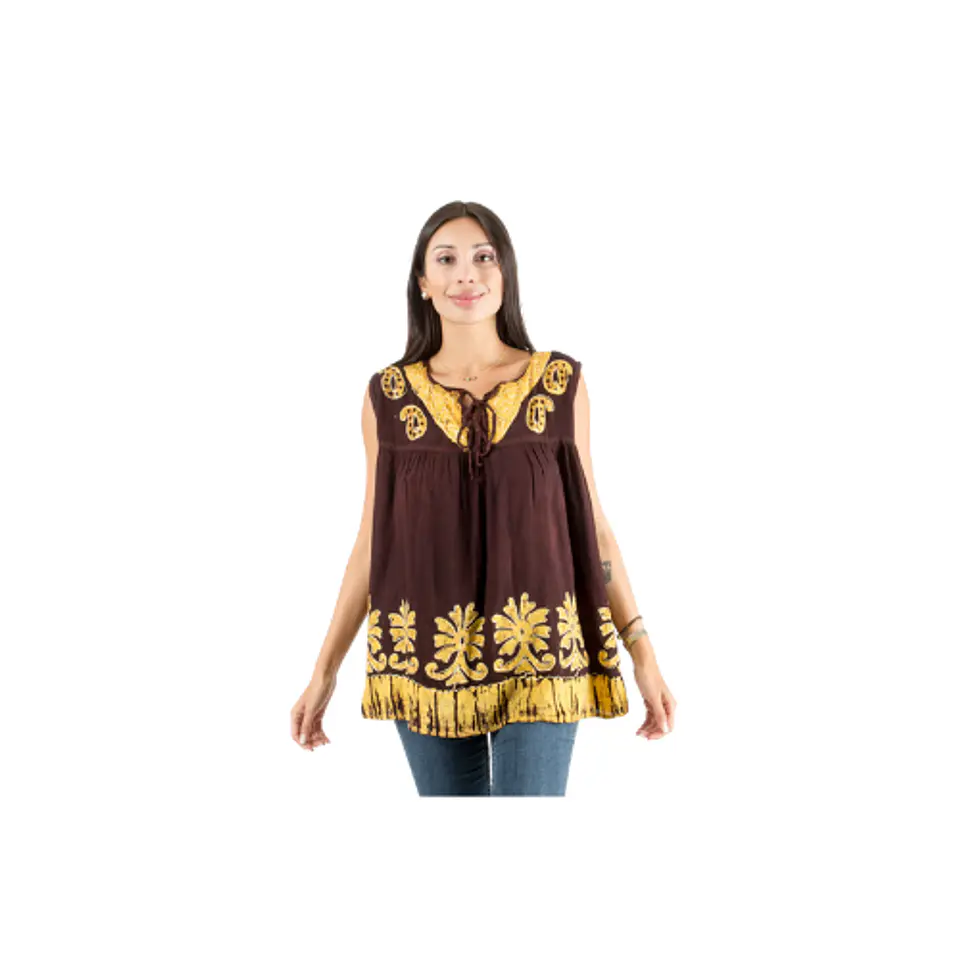 Blusa Darpita Café con Amarillo 1