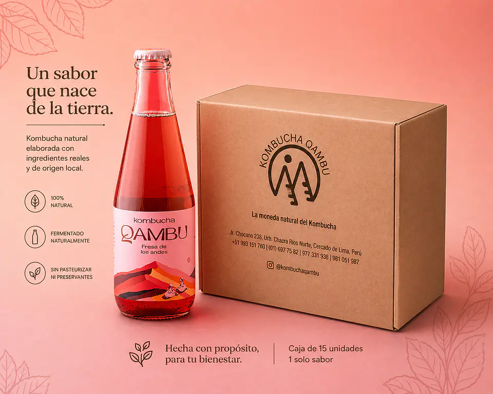 CAJA x15un - KOMBUCHA FRESA DE LOS ANDES BT 350ML 1