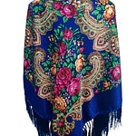 Mantón regional floral azul con flecos para traje baturro y folklórico