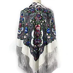 Pañuelo o Mantón Regional Tradicional 135x135 cm Blanco con Flecos Mod Selena