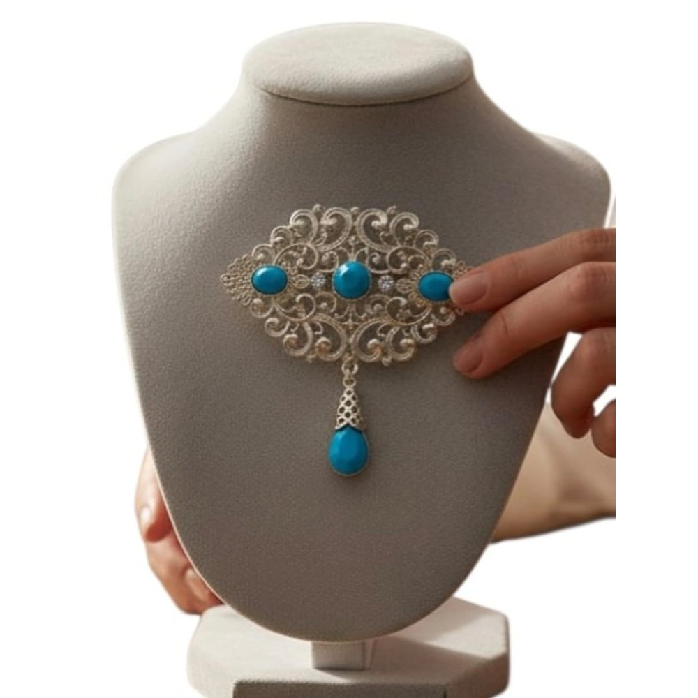 BROCHE REGIONAL DORADO PIEDRA turquesa 