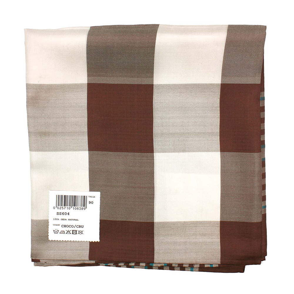 PAÑUELO CORONARIO CUADROS CHOCOLATE SEDA