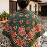 Pañuelo Estampado de Algodón – Reproducción Histórica Siglo XIX (120 cm) Mod moncayo verde botella 
