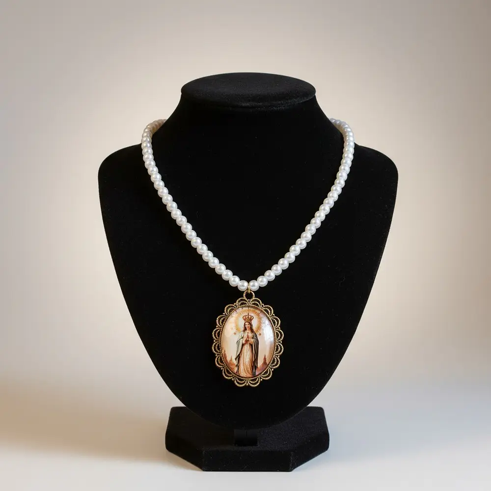 Colgante baturra Virgen del pilar perlas 4mm