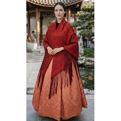 Traje regional falda adamascada y manton regional T 32/34 Mod Coral