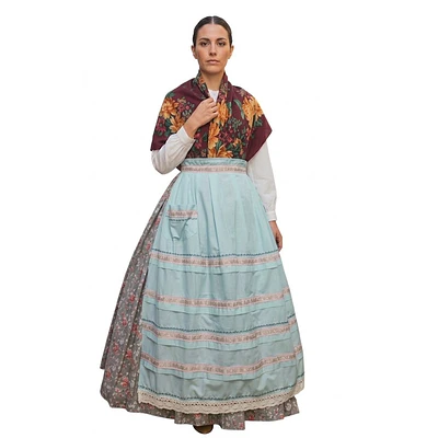 Traje baturra regional 3 piezas T 36/38 Mod Gris – Falda algodón estampada, pañoleta 110 cm y delantal artesanal