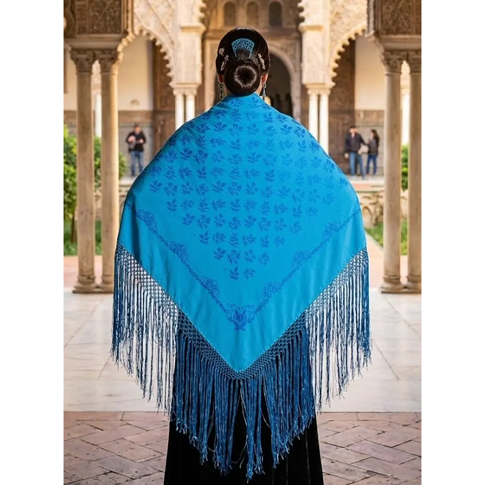 Mantón regional de 120x120 cm con flecos para traje tradicional 183M