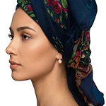 Pañuelo de Cabeza Azul con Rosas  Complemento Tradicional 80x80 cm