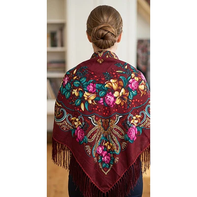 Mantón Abanto Regional: Elegancia y Confort en Color Granate