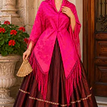 Conjunto Regional Falda Cereza y Mantón Fucsia |Indumentaria Baturra y Aragonesa