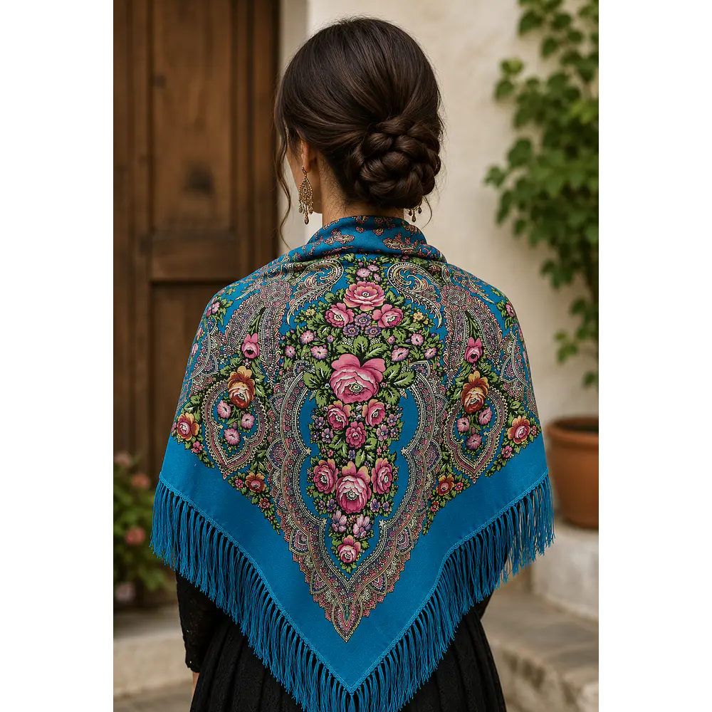 Pañuelo Regional Azul 135x135 cm  Pañoleta Tradicional para Indumentaria Regional y Folclórica