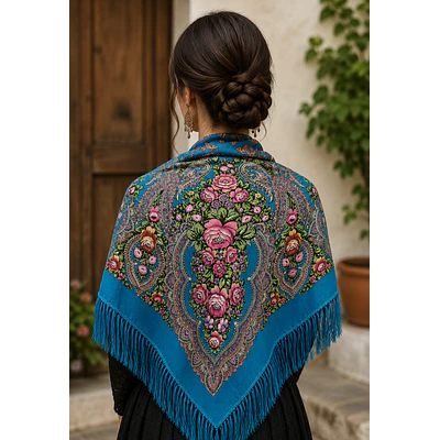 Pañuelo Regional Azul 135x135 cm  Pañoleta Tradicional para Indumentaria Regional y Folclórica