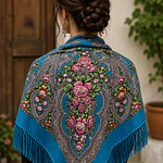 Pañuelo Regional Azul 135x135 cm  Pañoleta Tradicional para Indumentaria Regional y Folclórica