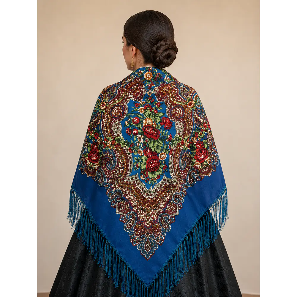 Pañuelo Regional Tradicional 130x130 cm con Flecos | Mantón para Traje Típico  Mod Urano