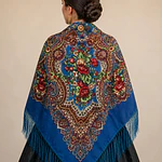 Pañuelo Regional Tradicional 130x130 cm con Flecos | Mantón para Traje Típico  Mod Urano