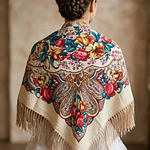 Pañuelo Regional Beige 140x140 cm | Mantón Tradicional para Traje TípicoMod . Huesca
