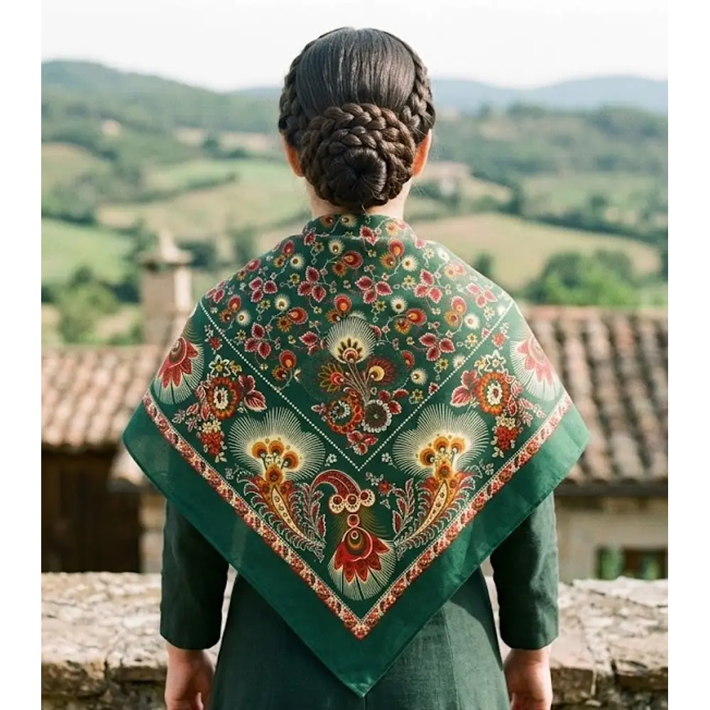 Pañuelo de Algodón para Traje Regional - 120x120 cm Verde beige