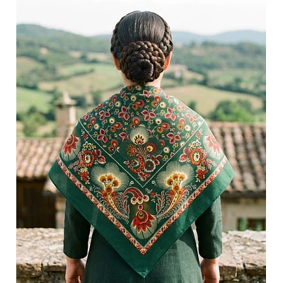 Pañuelo de Algodón para Traje Regional - 120x120 cm Verde beige