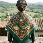Pañuelo de Algodón para Traje Regional - 120x120 cm Verde beige