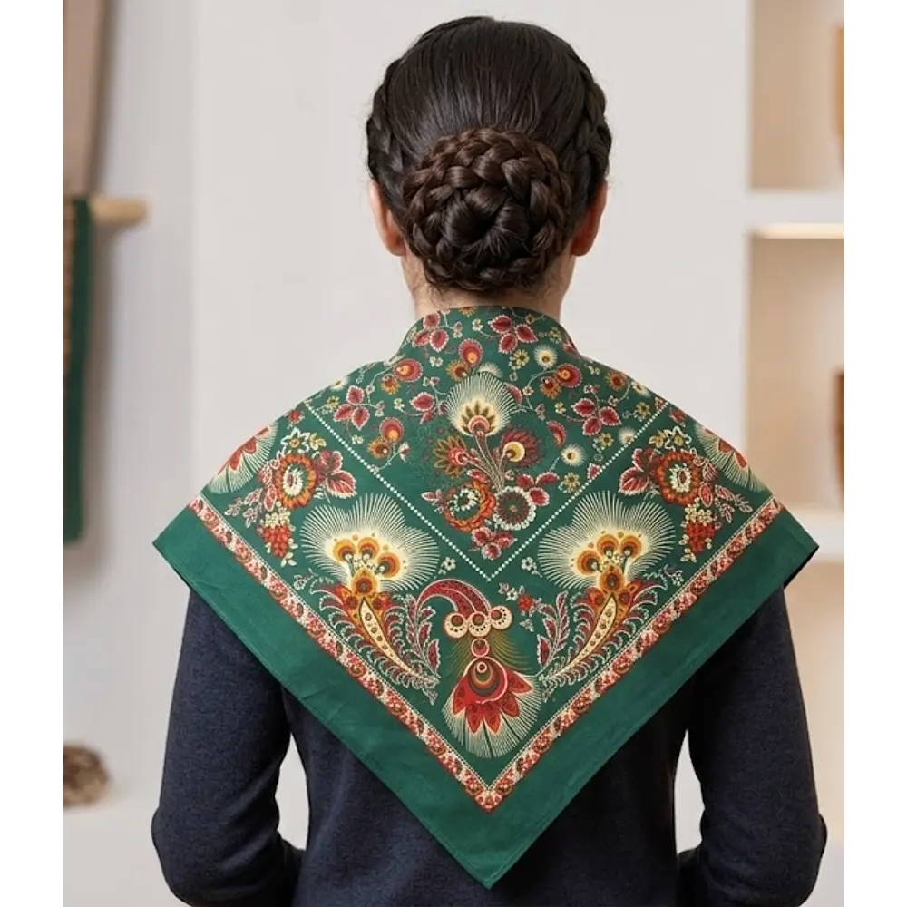 Mantón de Algodón Floral verde - Complemento Indumentaria Tradicional
