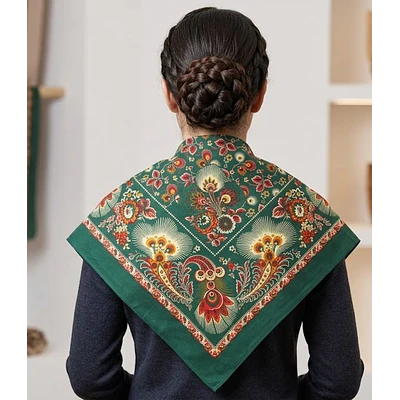 Mantón de Algodón Floral verde - Complemento Indumentaria Tradicional
