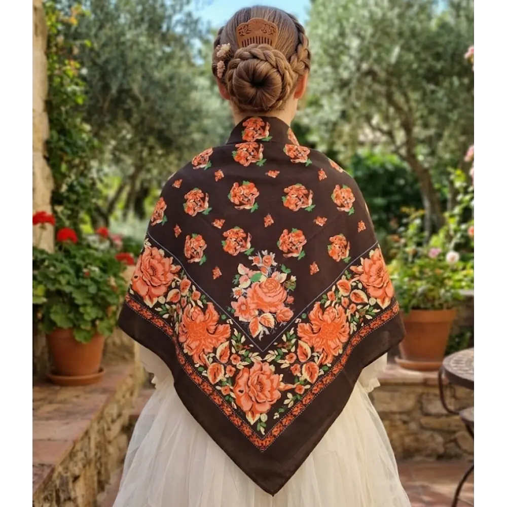 Pañuelo de Indiana Floral (120x120) - Indumentaria Regional Aragonesa Marron