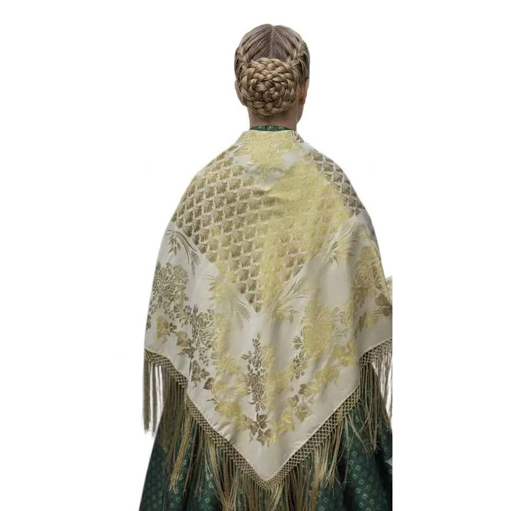 Mantón Regional Adamascado Verde  Gran Tamaño 140x140 cm
