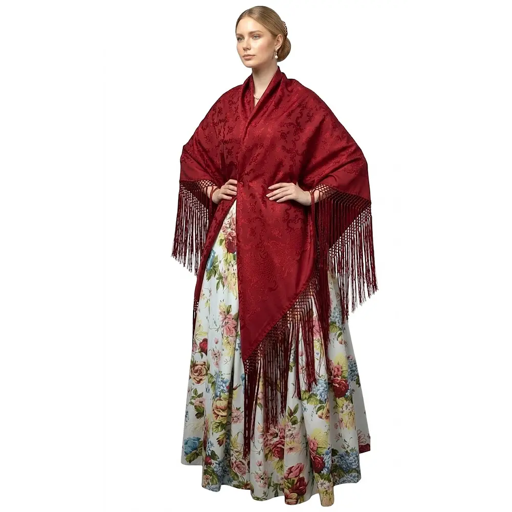 Conjunto Regional Exclusivo: Falda 5,60m Vuelo y Mantón Tornasolado  T 42/44 mod Florida