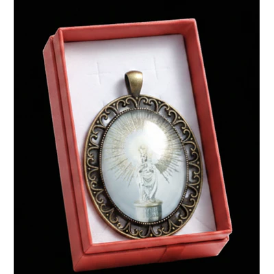 Medalla Virgen del Pilar 6,5 cm Dorado Envejecido con Cristal