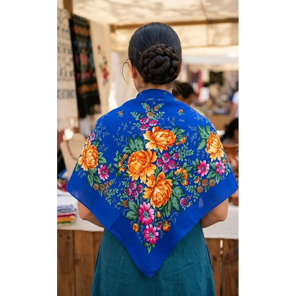Pañuelo Regional Mod. Mar  Azul Complemento Tradicional 110x110cm 
