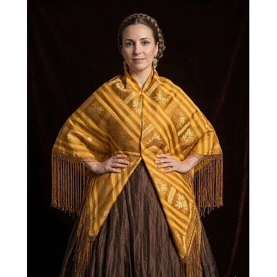 Mantón Adamascado 140x140 cm - Fleco Trenzado a Mano