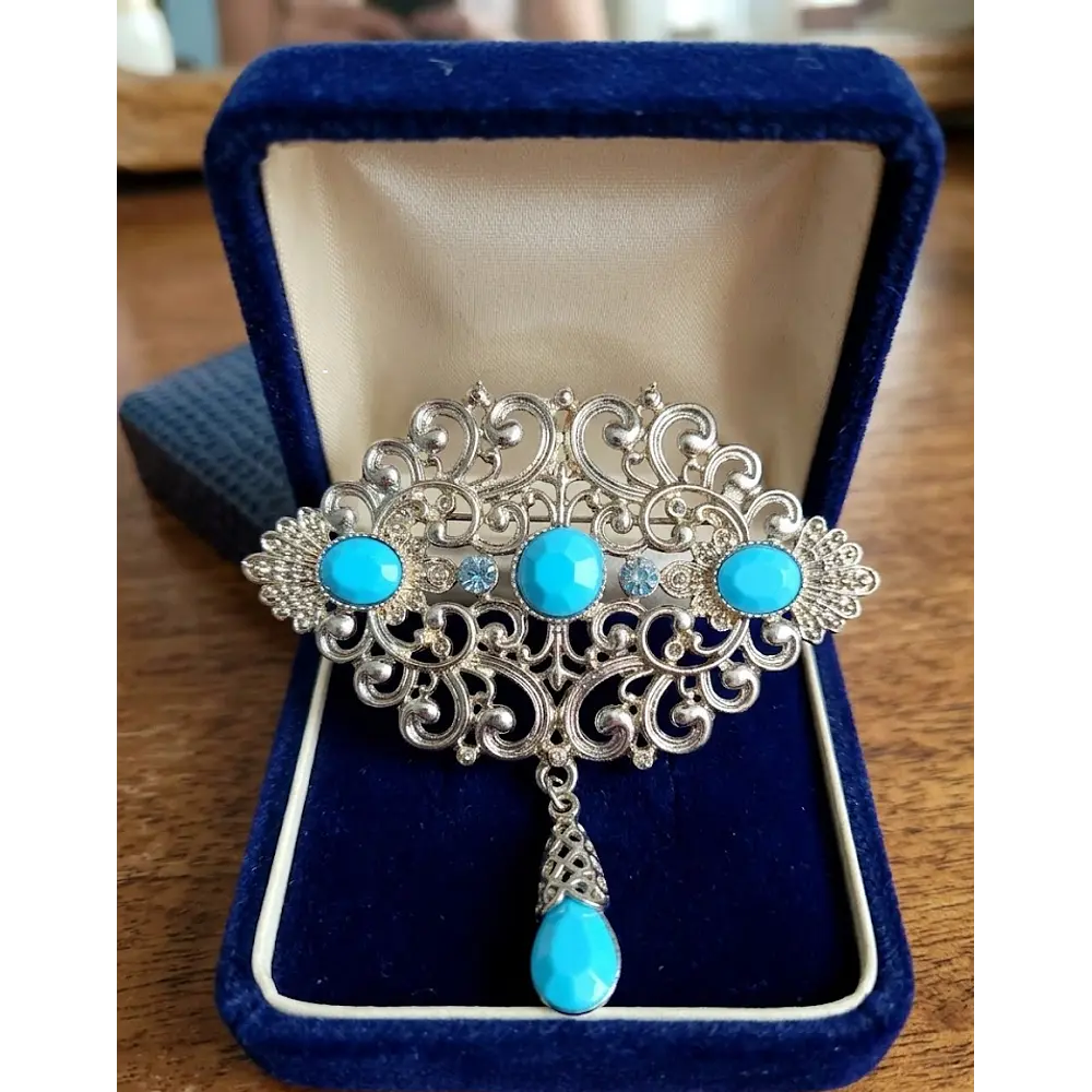 Broche Elegante para Traje Regional (Baturra, Huertana, Fallera)  Esencia Regional turquesa 