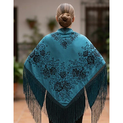 Pañuelo Mantón Regional de Seda y Algodón Estilo Tradicional 140 cms