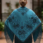 Pañuelo Mantón Regional de Seda y Algodón Estilo Tradicional 140 cms