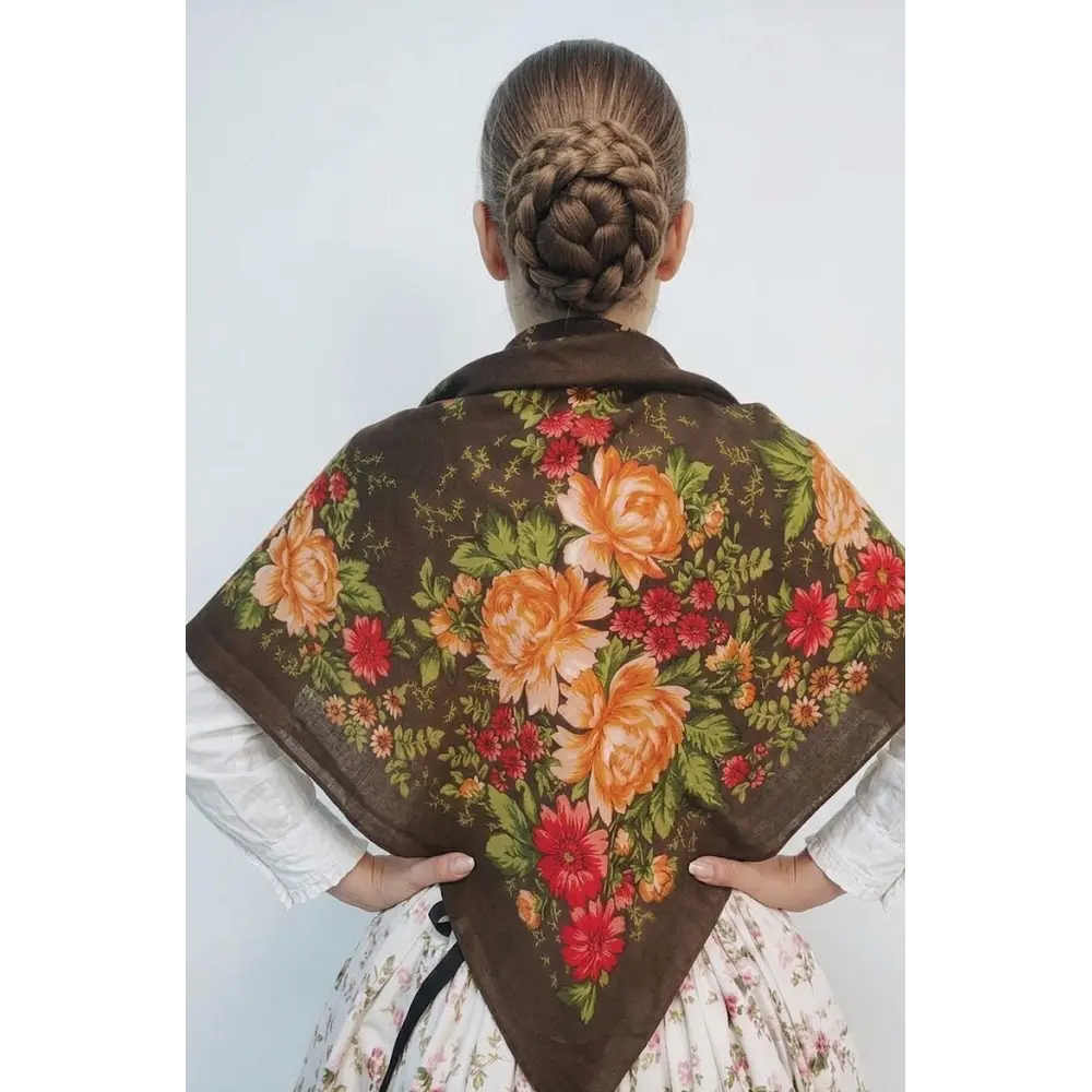Mantón Regional Fondo Chocolate  Floral para Traje 