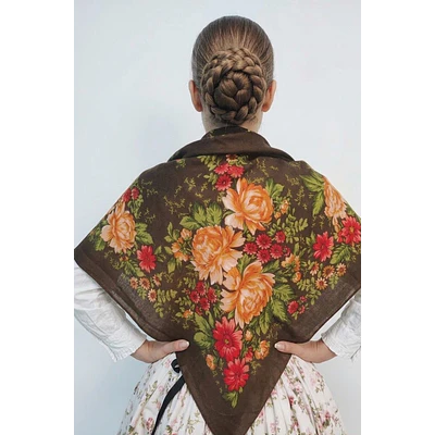 Mantón Regional Fondo Chocolate  Floral para Traje 