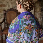 Mantón Regional Estampado Morado y Naranja | 110 cm  Alta Calidad