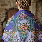 Mantón Regional Estampado Morado y Naranja | 110 cm  Alta Calidad