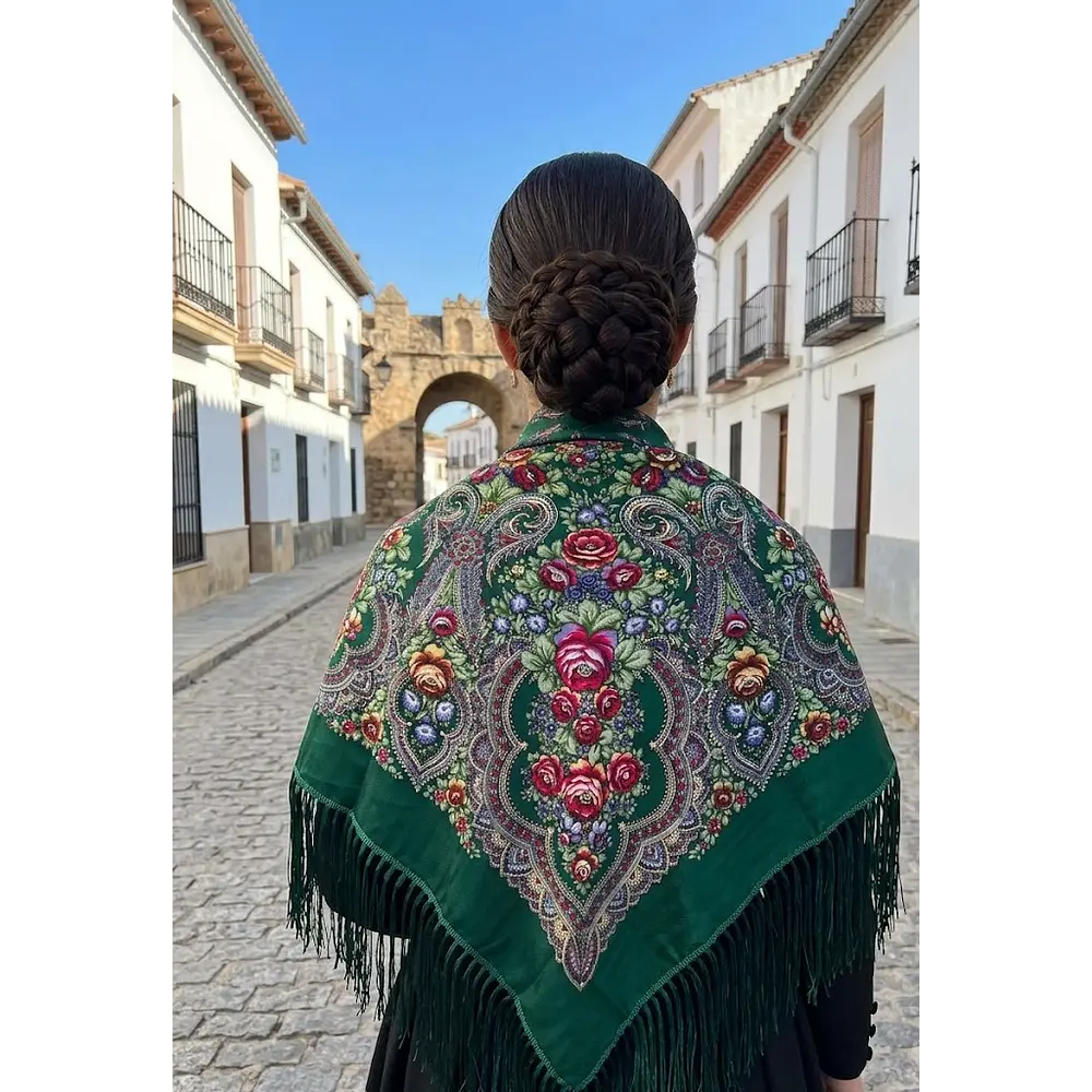 Mantón Regional Verde Botella 135 cm Indumentaria  