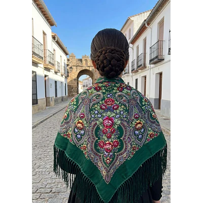 Mantón Regional Verde Botella 135 cm Indumentaria  