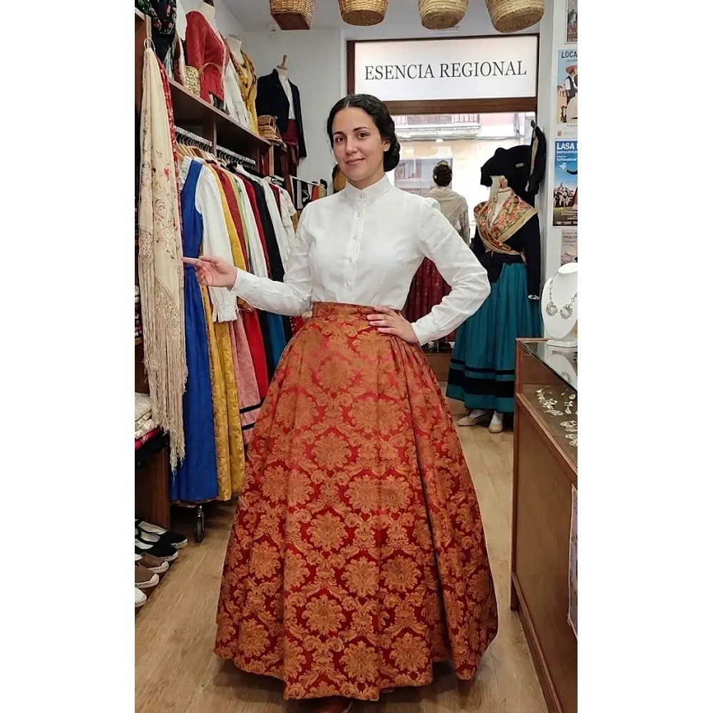 Falda Artesanal Adamascada Oro Viejo Talla 44/46  Esencia Regional