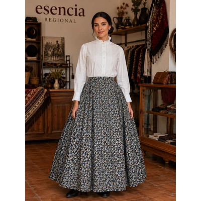 Falda tradicional de algodón para traje regional con gran vuelo y cintura adaptable T 34/38