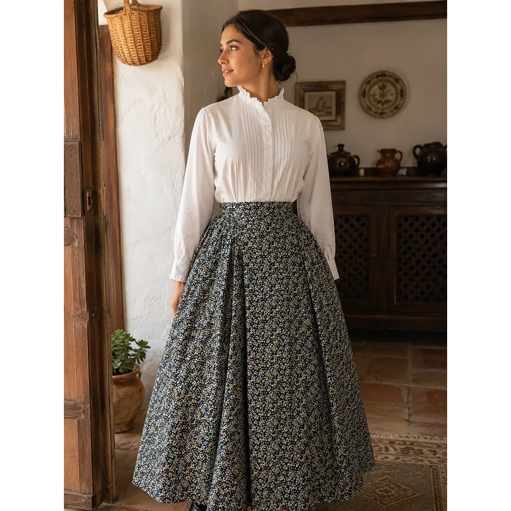 falda regional aragonesa de algodón talla 42/44 con vuelo amplio y fruncido de pañal