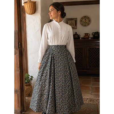 falda regional aragonesa de algodón talla 42/44 con vuelo amplio y fruncido de pañal