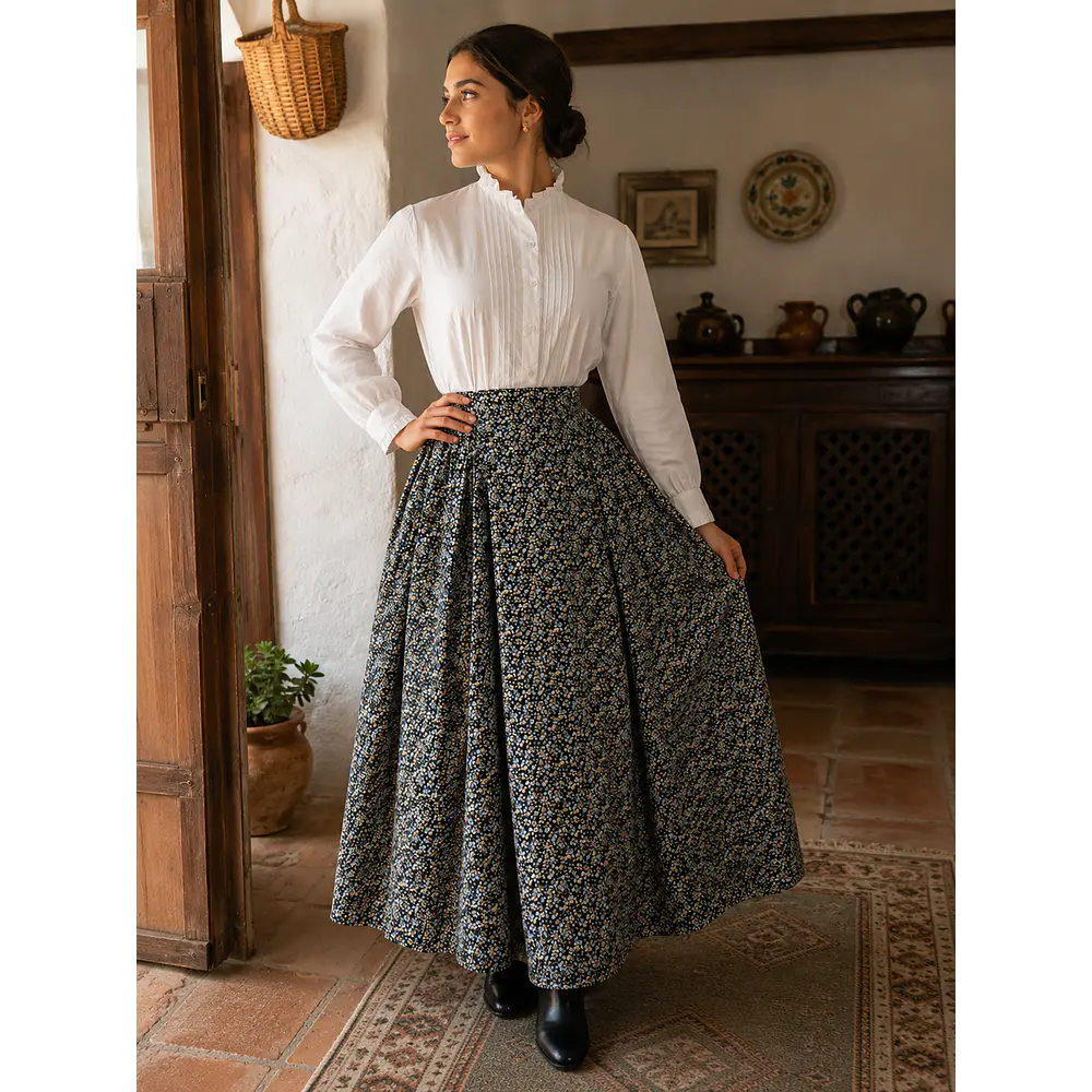 Falda regional aragonesa de vuelo amplio en algodón talla 38/40
