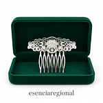 Peineta de plata para moño regional con diseño floral | Accesorio tradicional elegante