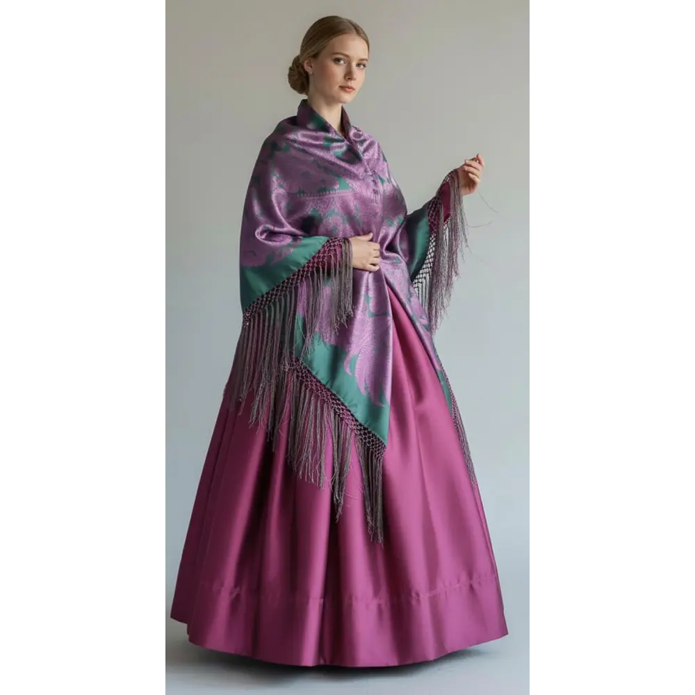 Conjunto baturra regional falda y mantón de mezcla  seda exclusivo talla 42-46