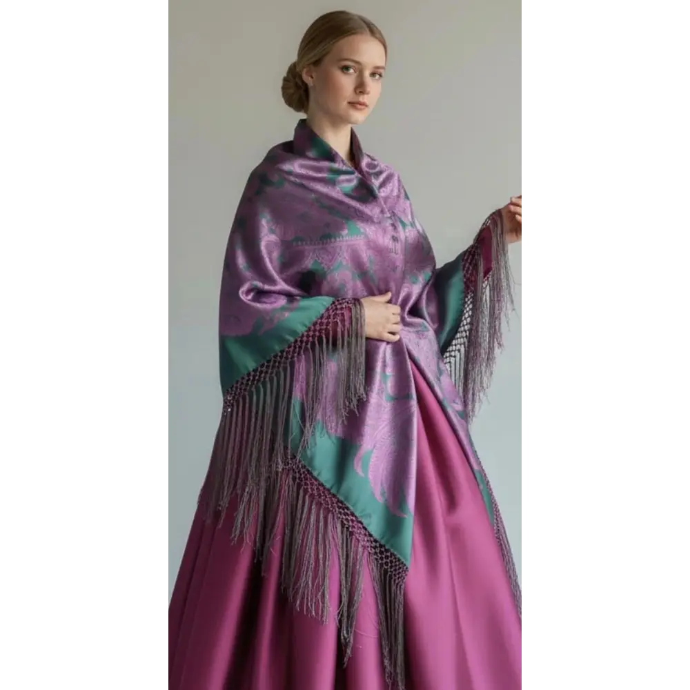 Pañuelo Mantón de Seda y Algodón con Flecos 140x140 cm – Reproducción Tradicional Antigua
